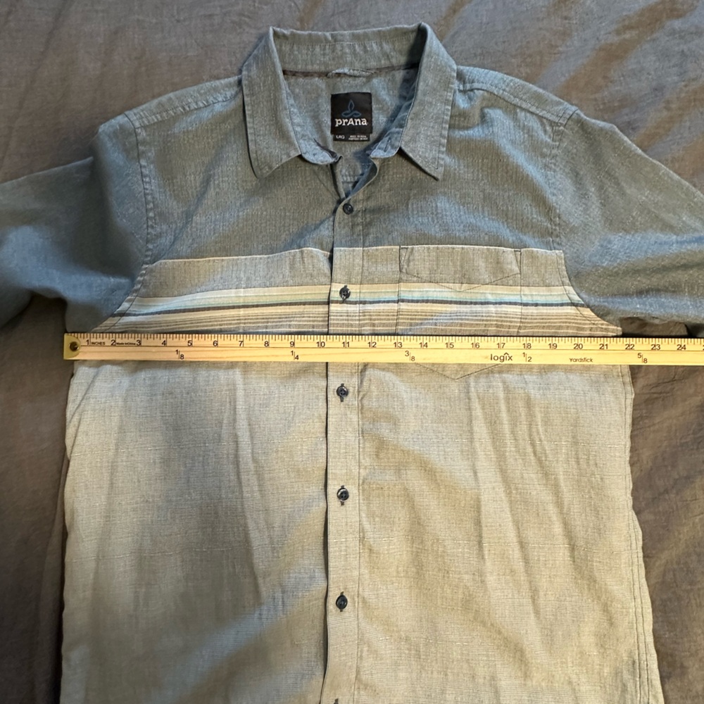 prAna Shirt Men Large Blue ColorBlock Striped Camp Hike Outdoor Short Sleeve - Picture 4 of 7